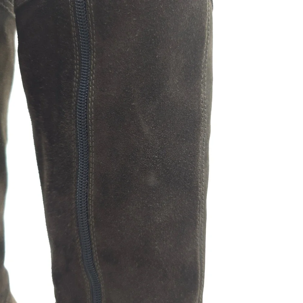 Garnet Hill Brown Suede Wedge Knee High Boots‎ 5.5 Made in Italy Zip Leather